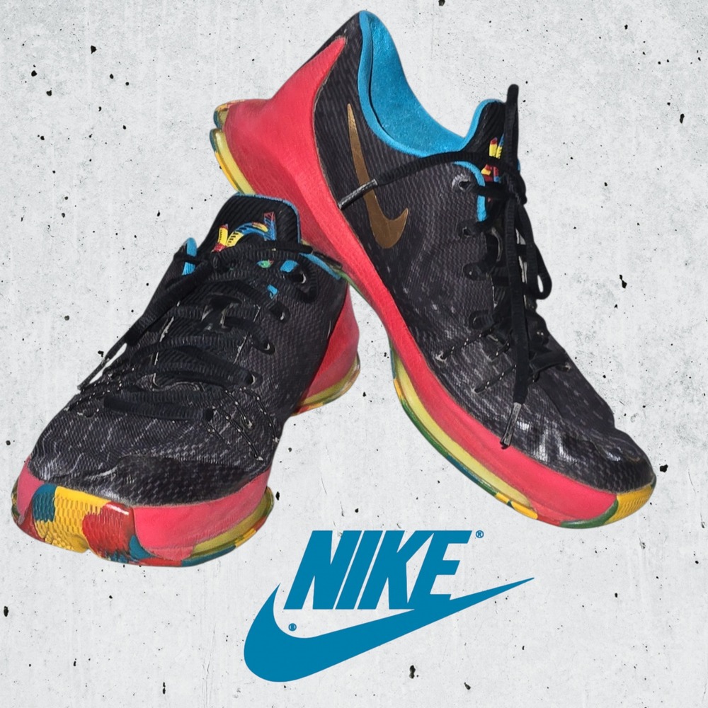 Nike KD 8 GS Money Ball Basketball Shoes Kids Kevin Durant Black Gold Red 7Y*